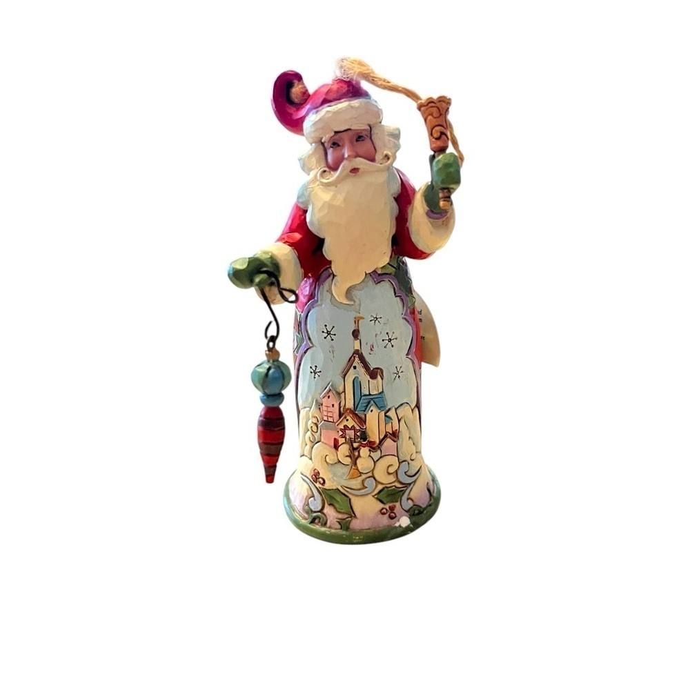 Jim Shore Christmas Santa w/Bell & Winter Town Scene Hanging Ornament 2013